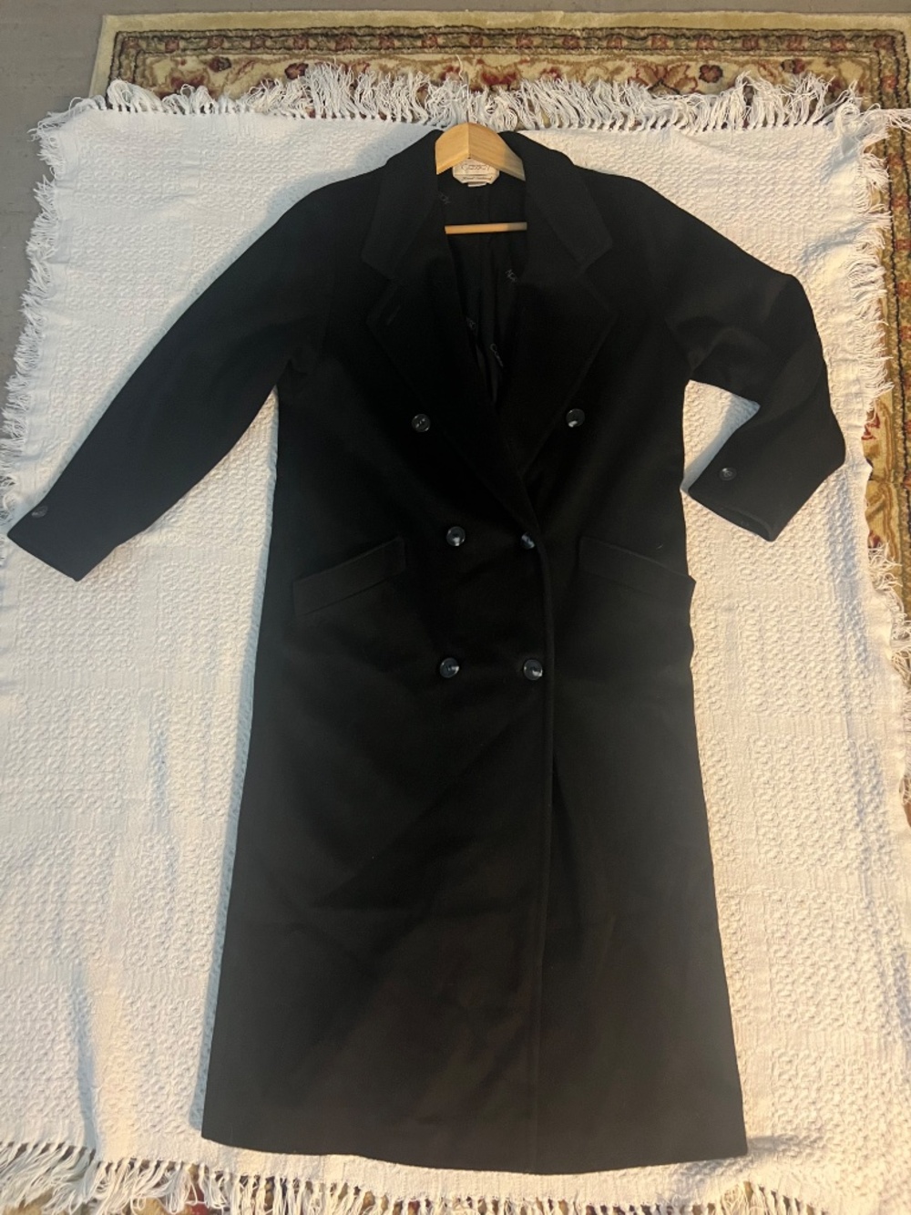 Vintage 80s Cassidy 100% Pure Wool Maxi Coat Double Breasted Black - Picture 4 of 7